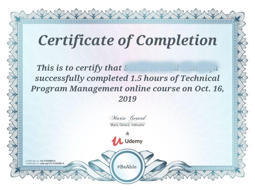 technical program management certificate sample